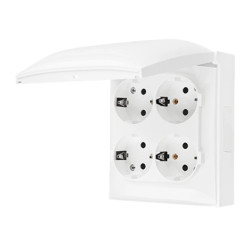Simon Aquaclick Gniazdo Schuko 4-krotne IP44, klapka w kolorze, z przesł. torów prądowych biały ACGSZ4Z/11