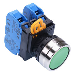 YW4B-A1E20G Green 22mm Metal Bezel Maintained Push Button Switch 2NO IP65 IDEC