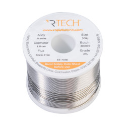 R-TECH 857030 SC100e Solder 2% Rosin-Free HF Flux Halide-Free 1.0mm 500g Reel