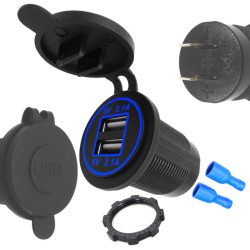 Ładowarka USB 12-24V /5V 4,2A B LED BLUE, montażowa z klapką,