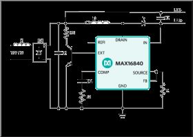 MAX16840 LED Driver with Integrated MOSFET for MR16 and Other 12V AC Input Lamps