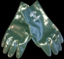 Chemicals, protective gloves, green