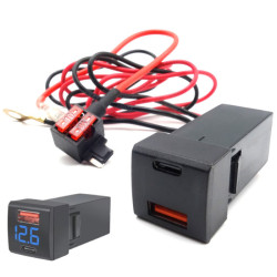 Ładowarka USB 12-24V QC 3.0 mini BLUE USB-C PD + woltomierz + kable