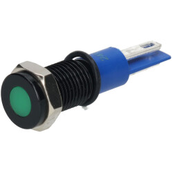 R-TECH 657086 Panel Indicator 8mm Flat 24V Grn Black Plated Brass