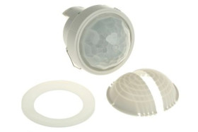 Detektor ruchu PIR o wysokiej czułości, 230 V AC, zasięg 40 m, montaż Sufit, Ø 88mm, Certyfikat CE, EMC-2004/108/WE,
