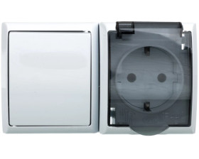 FALA Łącznik hermetyczny pojedynczy + gniazdo z/u Schuko z klapką przezroczystą białe ZH-Ł1GS/00/d