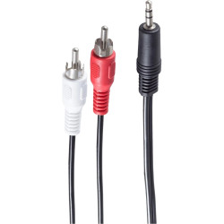 Adapter cable, 10 m, black, 3.5 mm stereo jack plug, straight to 2 x RCA plug, straight, BS30832-10