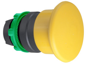 Mushroom pushbutton, unlit, groping, waistband round, yellow, front ring black, mounting Ø 22 mm, ZB5AC5