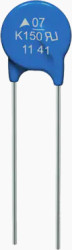 Varistor, radial, VV 240 V, 1200 A, 200 V (DC), 150 V (AC), ±10 %, 0.25 VA (AC), 11 J, B72207S0151K101