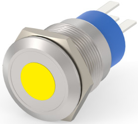 Vandal-proof pushbutton switch, 1 pole, silver, illuminated  (yellow), 5 A/250 VAC, mounting Ø 19.18 mm, IP67, 2-2213765-9