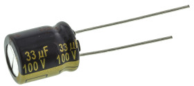Kondensator 33μF 100V dc Radialny, Otwór przelotowy Panasonic roztaw: 5mm 10 (Dia.) x 12.5mm