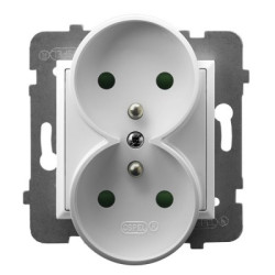 ARIA Gniazdo podwójne z uziemieniem z przesłonami torów prądowych biały GP-2URZP/m/00