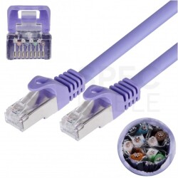 Patchcord S/FTP kat.6A PiMF kabel sieciowy LAN 2x RJ45 linka bezhalogenowy LSOH fioletowy 2m NEKU