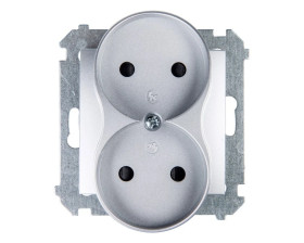 Simon 54 Gniazdo podwójne b/u 16A IP20 srebrny mat DG2MZ.01/43