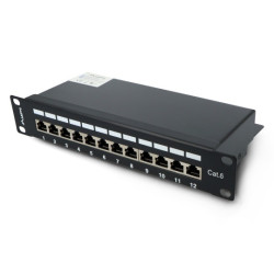 Patch Panel 12-portowy ekranowany - do szaf serwerowych 10'' - 1U kat.6 FTP - czarny - Lanberg PPF6-9012-B
