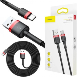 KABEL USB-A - USB-C Baseus Cafule CATKLF-C91 200cm 2A QC 3.0 CZARNO-CZERWONY W OPLOCIE