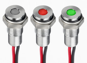 Lampka kontrolna do montażu panelowego 21.6 → 26.4V dc Zielony, czerwony 6mm LED Chrom Wyprowadzenia RS PRO