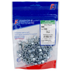 ForgeFix 100NYLOC6 Hexagon Nut &amp; Nylon Insert ZP M6 Bag 100