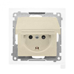 Simon 55 Gniazdo Schuko IP44 z przesłonami z uszczelką (moduł), szybkozłącza. Klapka w kolorze Szampański mat TGSZ1BCZ.01/144
