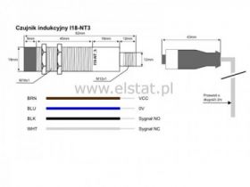 Indukcyjny fi 18mm; prosty; ( NPN, NO, NC; M12) +k