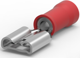 Insulated flat plug sleeve, 6.35 x 0.81 mm, 0.26 to 0.96 mm², AWG 22 to 18, brass, tin-plated, red, 640903-1