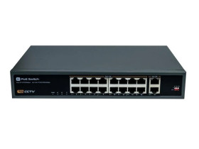 Switch 16x PoE 10/100 Mbps 802.3af/at + 2x Uplink 100/1000 Mbps, 250W, tryb Extend (250m)
