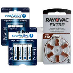 60 x baterie do aparatów słuchowych Rayovac Extra 312 + 4szt LR6 / AA + 4szt LR03 / AAA everActive Pro Alkaline