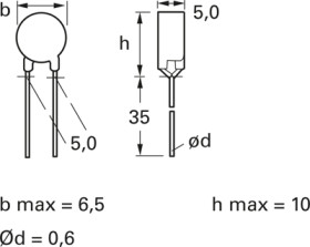 PTC thermistor, 70 Ω, 160 °C, ±25 %, radial, B59880C0160A070
