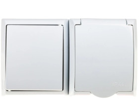 FALA Łącznik hermetyczny pojedynczy + gniazdo z/u Schuko z klapką białe ZH-Ł1GS/00/w