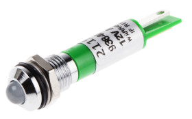 Lampka kontrolna do montażu panelowego 12V, zielona 8mm LED Chrom Końcówka lutownicza RS PRO