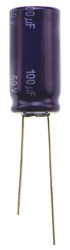 Kondensator 100μF 50V dc Radialny, Otwór przelotowy Panasonic roztaw: 5mm 10 (Dia.) x 20mm