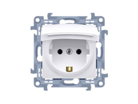 SIMON 10 Gniazdo pojedyncze z uziemieniem schuko do wersji IP44 z uszczelką z przesłonami torów prądowych klapka w kolorze pokry