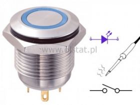 Przycisk chwilowy 16mm płaski LED nieb.12V nikiel