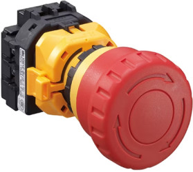 Emergency stop, turn/pull release, mounting Ø  22 mm, unlit, 2 Form B (N/C) + 1 Form A (N/O), XW1E-BV412MFR