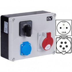 Rozdzielnica budowlana FRED hermetyczna IP44 + 16A/[5P] + 230V/[2P+Z] + przełącznik L-0-P DOKTORVOLT DV-1406-F