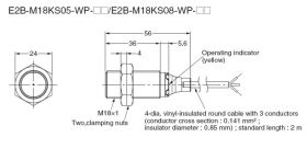 E2B-M18KS08-WP-B1 2M, Czujnik indukcyjny, M18x1, PNP NO, sr=8mm przewód 2m, dł. obudowy 59mm, czoło częściowo zakryte, OMRON, E2