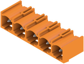 Pin header, 5 pole, pitch 7.62 mm, angled, orange, 1472520000