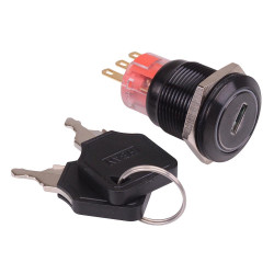 2 Position Latching 19mm Black Stainless Steel Key Switch IP40 NO/NC