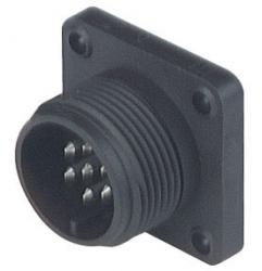 CM 02 E 14S-61P wtyk z flanszą (złącze męskie) do obudowy, styki 6+PE, przyłącze lutowane, Hirschmann, 932455100, CM02E14S-61P,