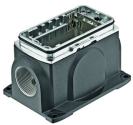 Surface mount housing, size Han-Yellock 30, die-cast aluminum, 2 x M25, angled, screw locking, IP65/IP67, 11123001215