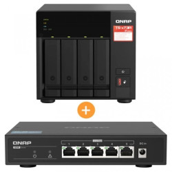 QNAP TS-473A-SW5T 4-zatokowy serwer NAS, AMD Ryzen, 8GB RAM, Tower, zestaw ze switchem QSW-1105-5T