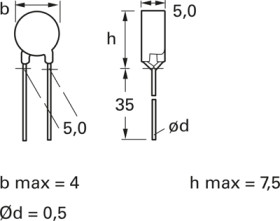 PTC thermistor, 150 Ω, 80 °C, ±25 %, radial, B59890C0080A070