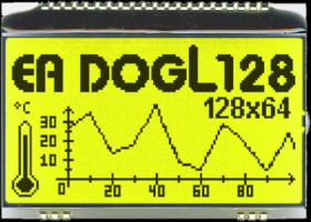 Graphic display, 128 x 64 character, STN, viewing area: 64 x 35.5 mm, EA DOGL128E-6