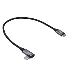 Kabel USB-C Wtyk-Wtyk Kątowy 0,3m Akyga 60W, Czarno-Szary 30cm