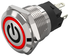 Podświetlany łącznik przyciskowy Zatrzaskowy SPDT średnica wycięcia 19mm, montaż panelowy EAO