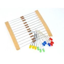 zestaw LED 3mm 12sztuk z rezystorami 1,2k