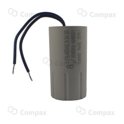Kondensator silnikowy, CBB60, 8uF, 450 V AC, 5%, 35x65mm, -40 +85°C, przewody 100mm, BM