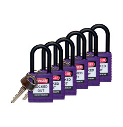 Kłódka bezpieczeństwa LOTO, z nylonową szeklą (38 mm), fioletowa (6 szt.),...