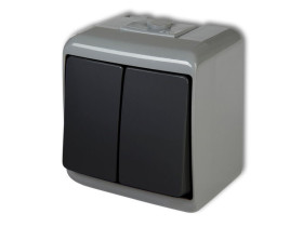 JUNIOR IP54 Wyłącznik podwójny świecznikowy popielaty / grafitowy 30WHE-2 KARLIK