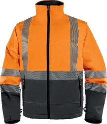 Kurtka ostrzegawcza Softshell z poliestru Stretch, kl.2, kolor ​Pomarańczowy fluo-szary, rozmiar: 4XL, FASTOR4X